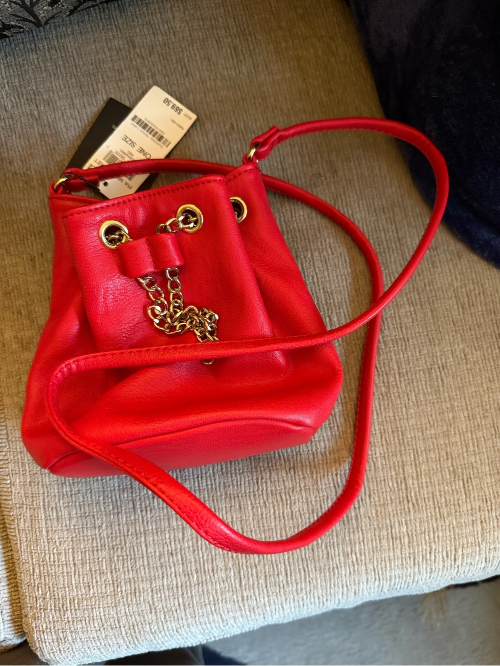 INC International Concepts Red Drawstring Crossbody with Gold-Chain Detail